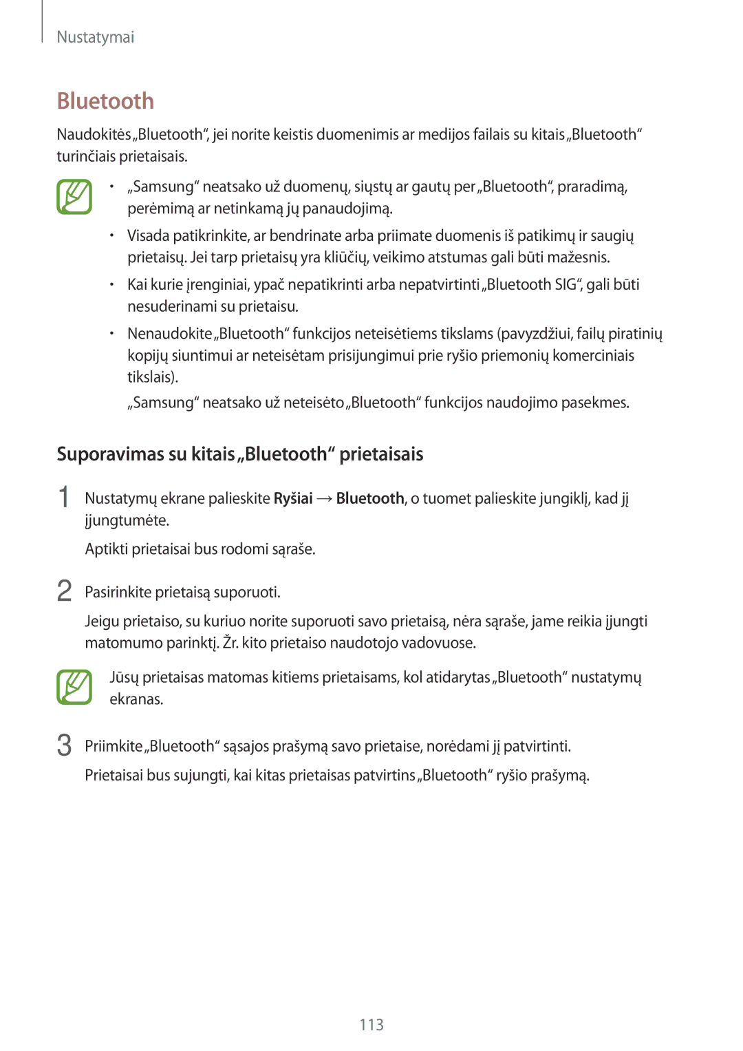 Samsung SM-A520FZKASEB, SM-A520FZIASEB, SM-A320FZKNSEB, SM-A320FZINSEB manual Suporavimas su kitais„Bluetooth prietaisais 