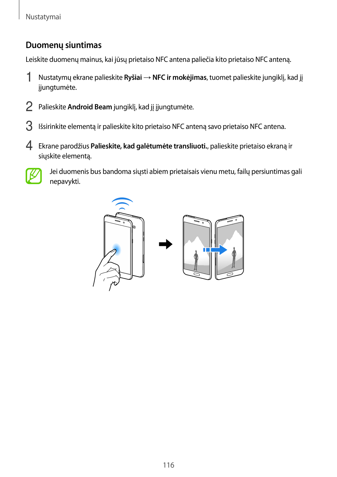 Samsung SM-A320FZINSEB, SM-A520FZIASEB, SM-A320FZKNSEB, SM-A520FZDASEB, SM-A320FZDNSEB, SM-A520FZKASEB manual Duomenų siuntimas 