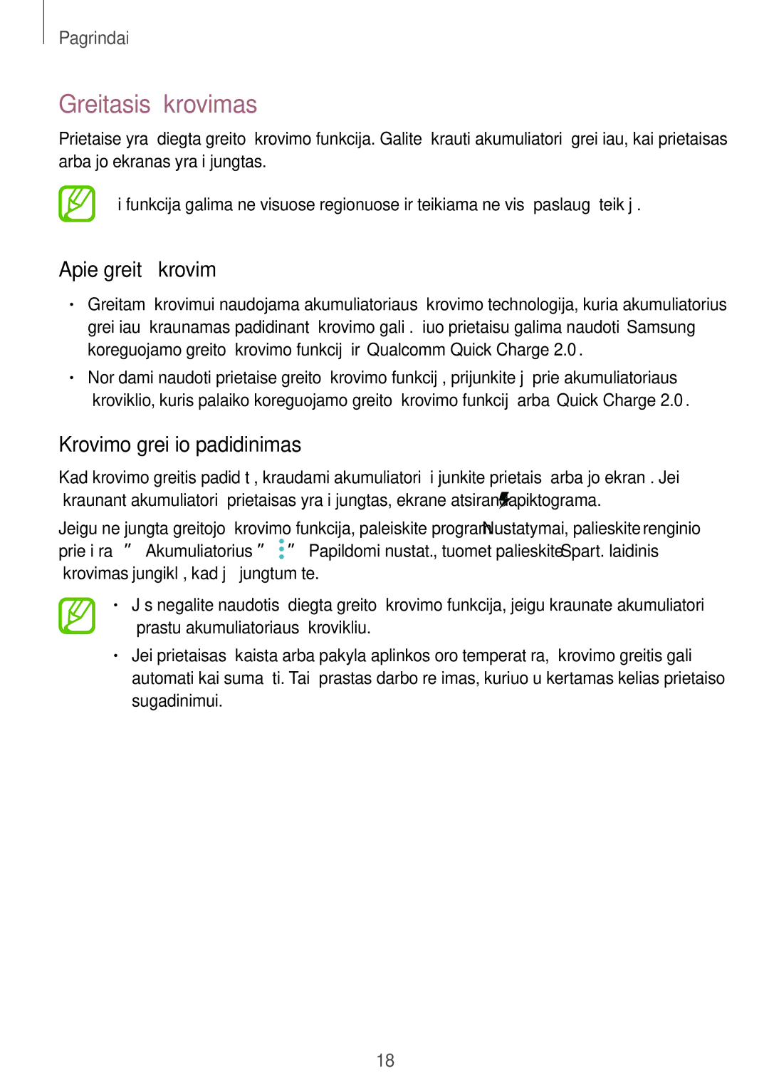 Samsung SM-A520FZIASEB, SM-A320FZKNSEB manual Greitasis įkrovimas, Apie greitą įkrovimą, Krovimo greičio padidinimas 