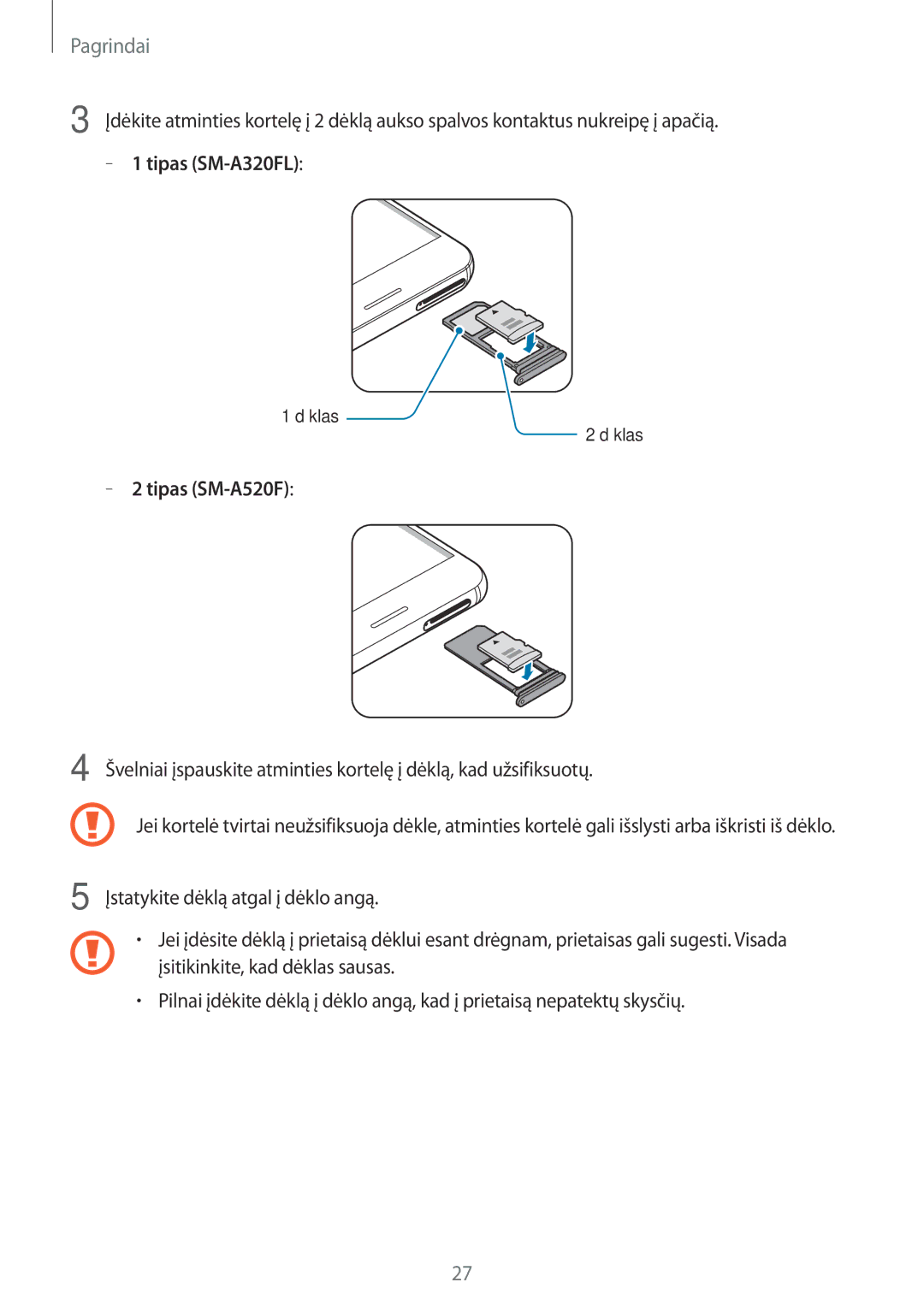 Samsung SM-A520FZDASEB, SM-A520FZIASEB, SM-A320FZKNSEB, SM-A320FZINSEB, SM-A320FZDNSEB, SM-A520FZKASEB manual Dėklas 