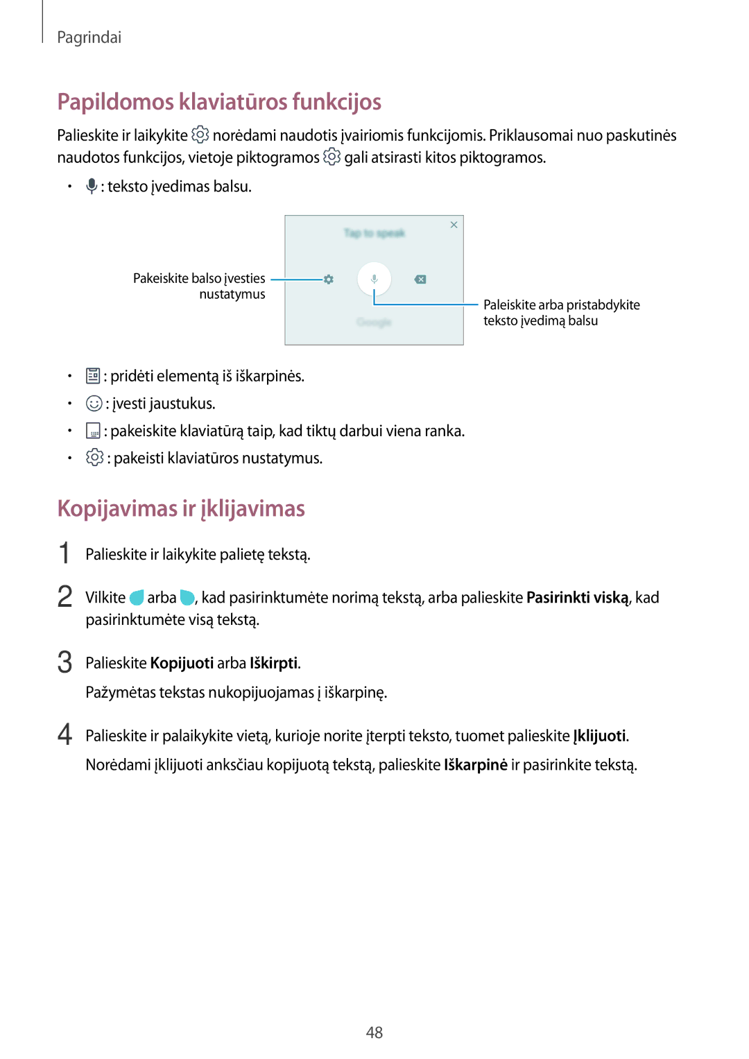 Samsung SM-A520FZIASEB Papildomos klaviatūros funkcijos, Kopijavimas ir įklijavimas, Palieskite Kopijuoti arba Iškirpti 