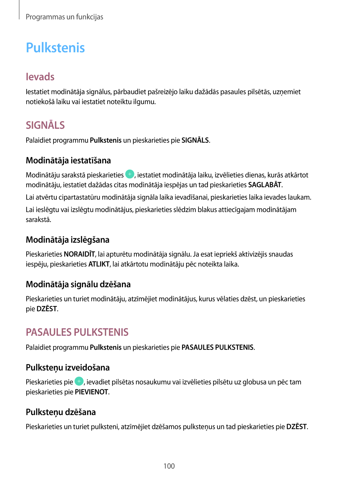 Samsung SM-A320FZDNSEB, SM-A520FZIASEB, SM-A320FZKNSEB, SM-A320FZINSEB, SM-A520FZDASEB, SM-A520FZKASEB manual Pulkstenis 