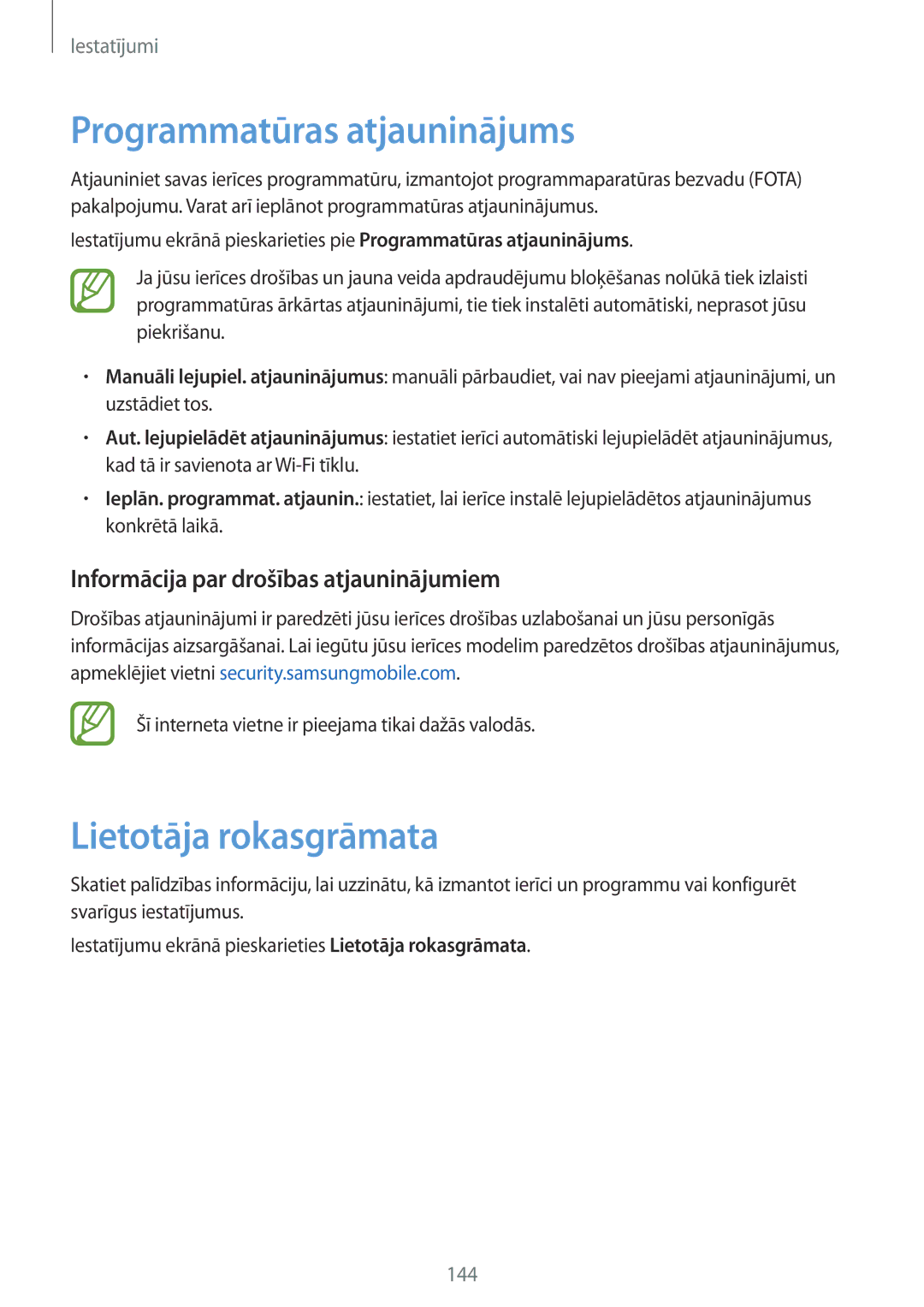 Samsung SM-A520FZIASEB Programmatūras atjauninājums, Lietotāja rokasgrāmata, Informācija par drošības atjauninājumiem 