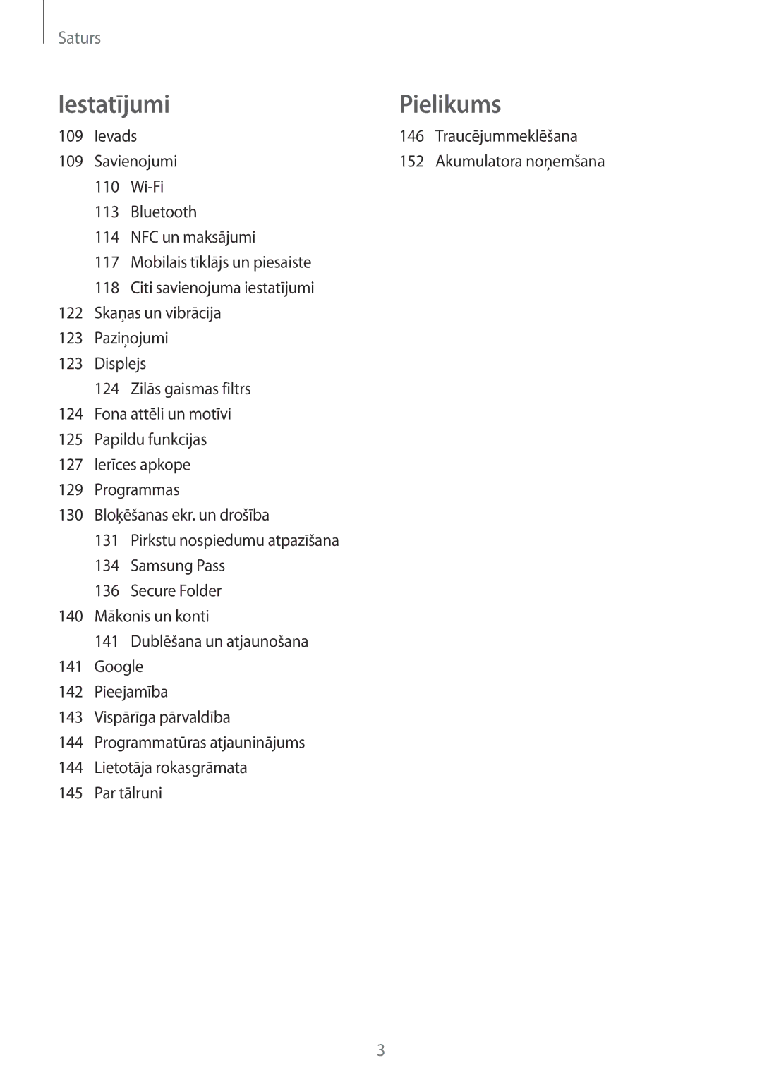 Samsung SM-A520FZDASEB, SM-A520FZIASEB, SM-A320FZKNSEB, SM-A320FZINSEB manual Ievads 146 Traucējummeklēšana, Savienojumi 152 