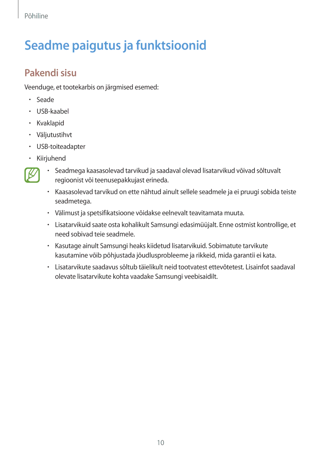 Samsung SM-A320FZDNSEB, SM-A520FZIASEB, SM-A320FZKNSEB, SM-A320FZINSEB manual Seadme paigutus ja funktsioonid, Pakendi sisu 