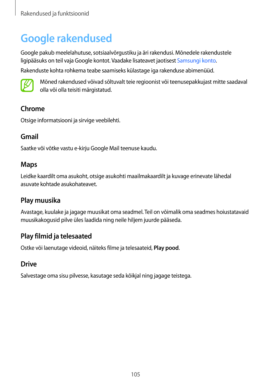 Samsung SM-A520FZDASEB, SM-A520FZIASEB, SM-A320FZKNSEB, SM-A320FZINSEB, SM-A320FZDNSEB, SM-A520FZKASEB manual Google rakendused 