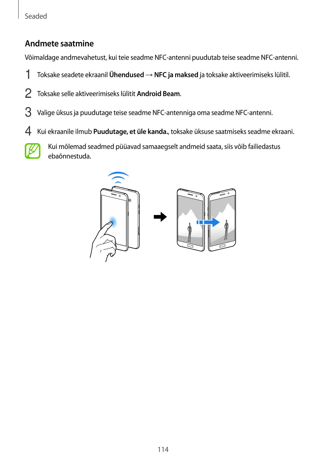 Samsung SM-A520FZIASEB, SM-A320FZKNSEB, SM-A320FZINSEB, SM-A520FZDASEB, SM-A320FZDNSEB, SM-A520FZKASEB manual Andmete saatmine 