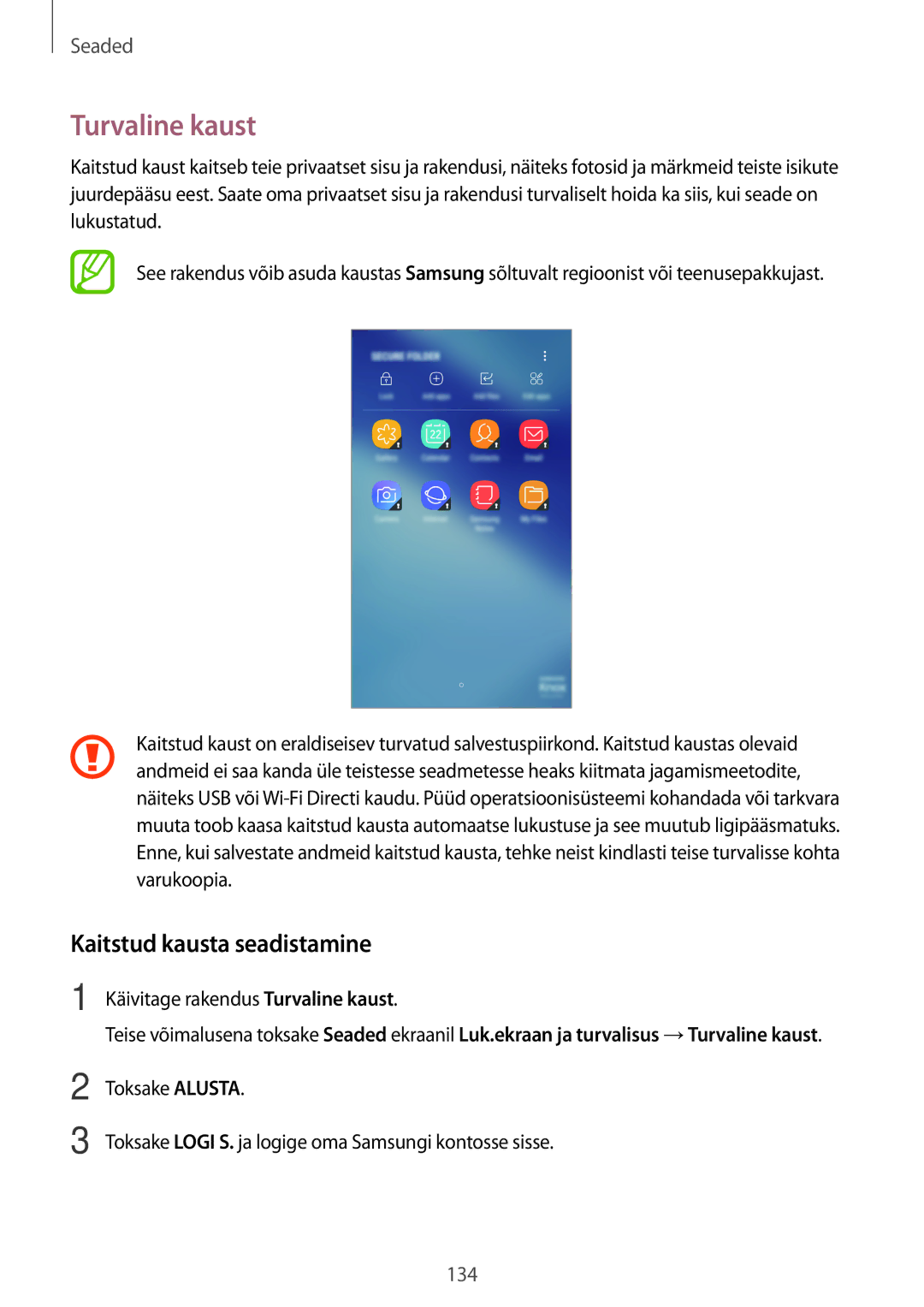 Samsung SM-A320FZINSEB, SM-A520FZIASEB, SM-A320FZKNSEB Kaitstud kausta seadistamine, Käivitage rakendus Turvaline kaust 