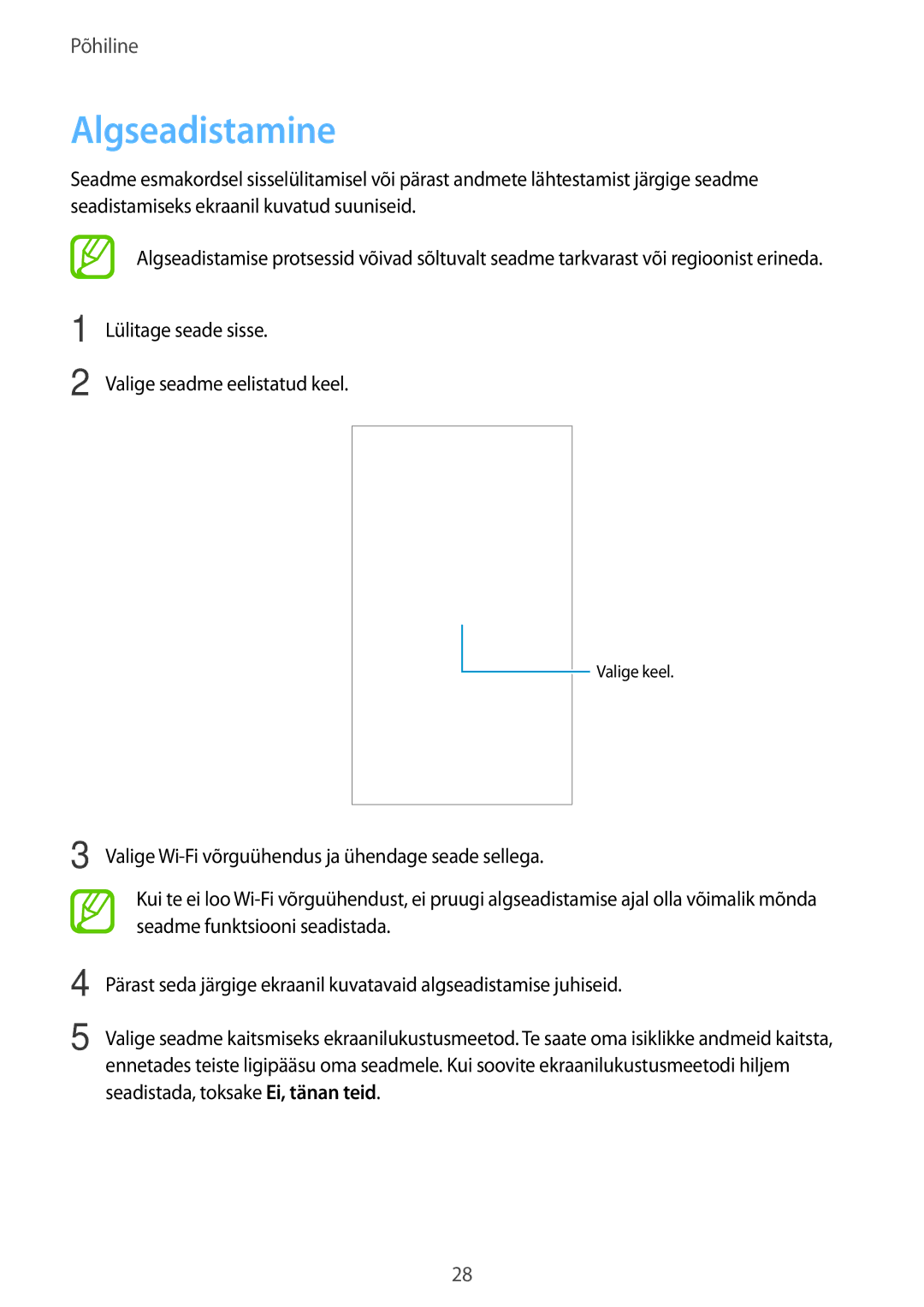 Samsung SM-A320FZDNSEB, SM-A520FZIASEB, SM-A320FZKNSEB, SM-A320FZINSEB, SM-A520FZDASEB, SM-A520FZKASEB manual Algseadistamine 