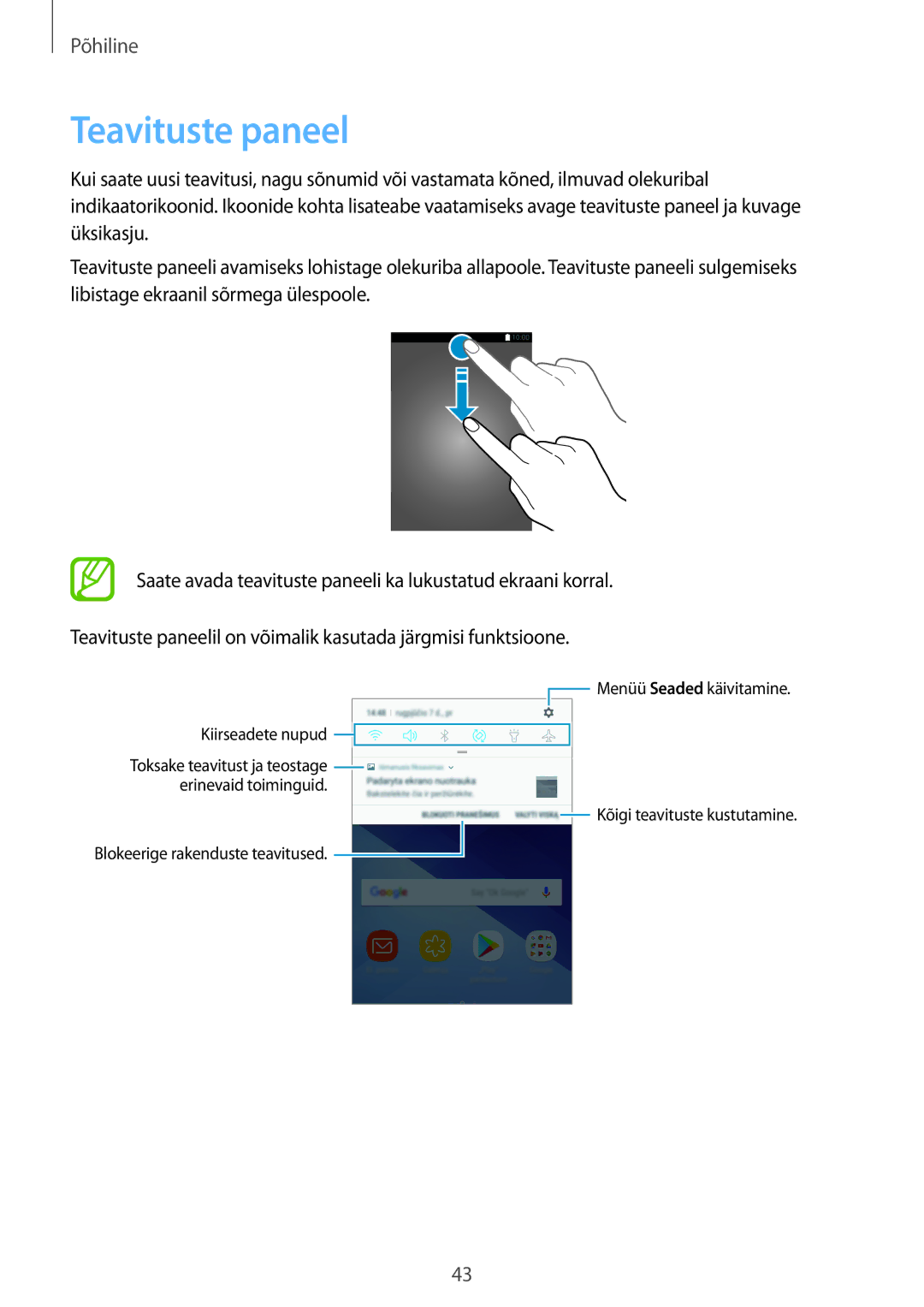 Samsung SM-A320FZKNSEB, SM-A520FZIASEB, SM-A320FZINSEB, SM-A520FZDASEB, SM-A320FZDNSEB, SM-A520FZKASEB manual Teavituste paneel 