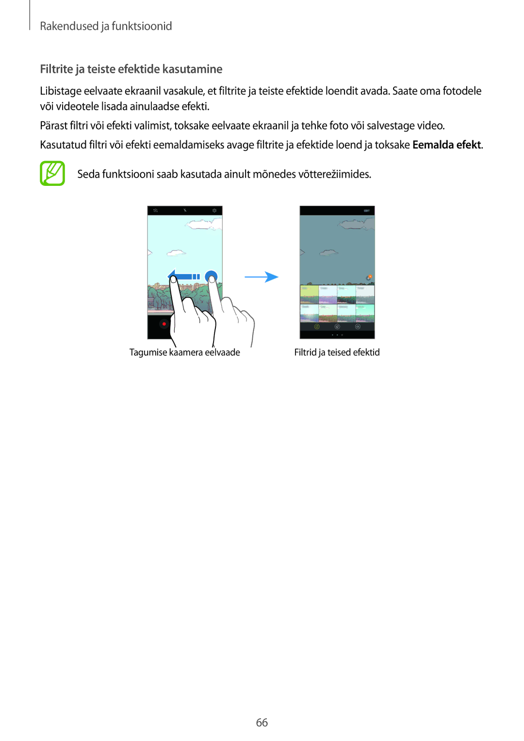 Samsung SM-A520FZIASEB, SM-A320FZKNSEB, SM-A320FZINSEB, SM-A520FZDASEB, SM-A320FZDNSEB Filtrite ja teiste efektide kasutamine 