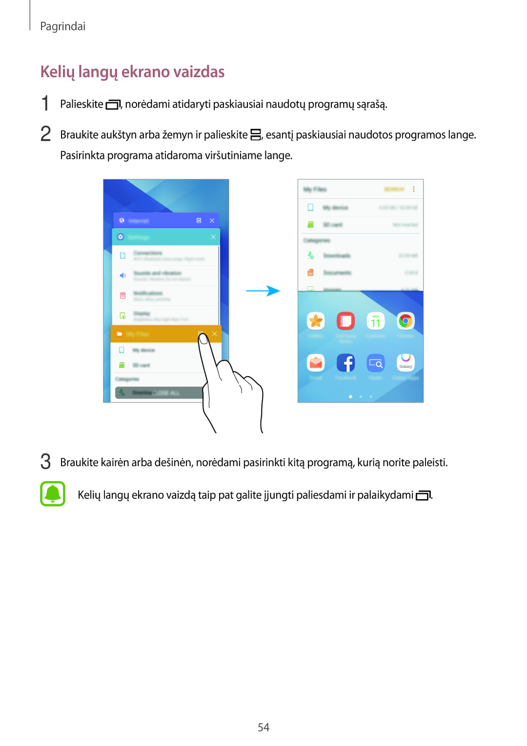 Samsung SM-A520FZIASEB, SM-A520FZDASEB, SM-A520FZKASEB manual Kelių langų ekrano vaizdas 