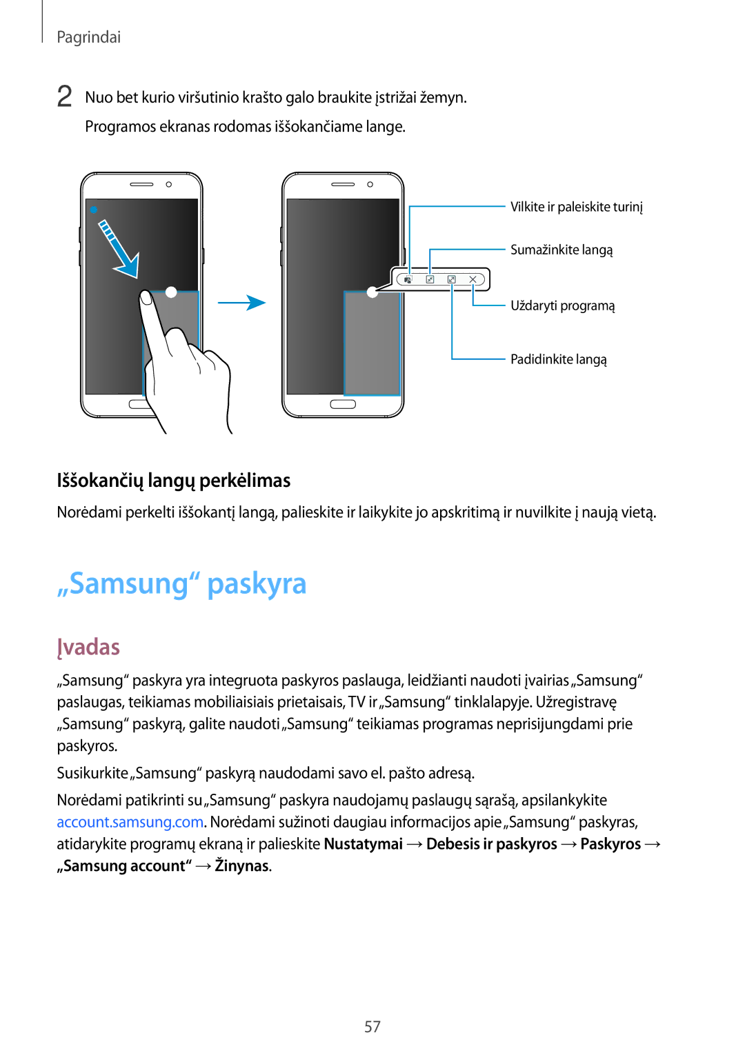 Samsung SM-A520FZIASEB, SM-A520FZDASEB, SM-A520FZKASEB manual „Samsung paskyra, Iššokančių langų perkėlimas 