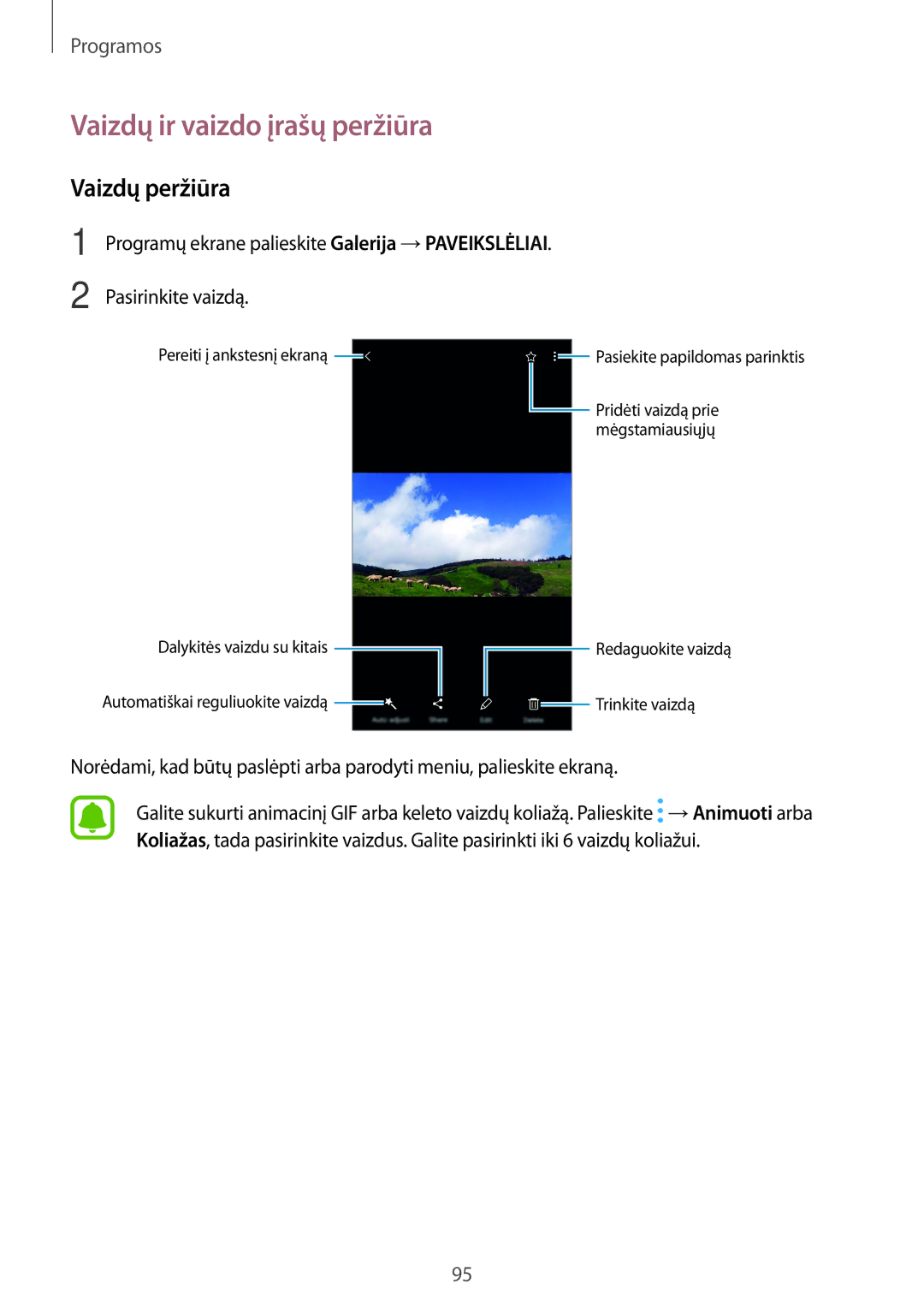 Samsung SM-A520FZKASEB, SM-A520FZIASEB, SM-A520FZDASEB manual Vaizdų ir vaizdo įrašų peržiūra, Vaizdų peržiūra 