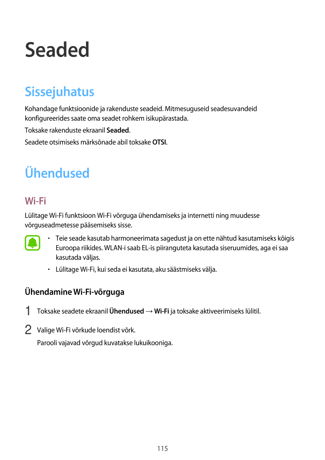 Samsung SM-A520FZDASEB, SM-A520FZIASEB, SM-A520FZKASEB manual Sissejuhatus, Ühendused, Ühendamine Wi-Fi-võrguga 