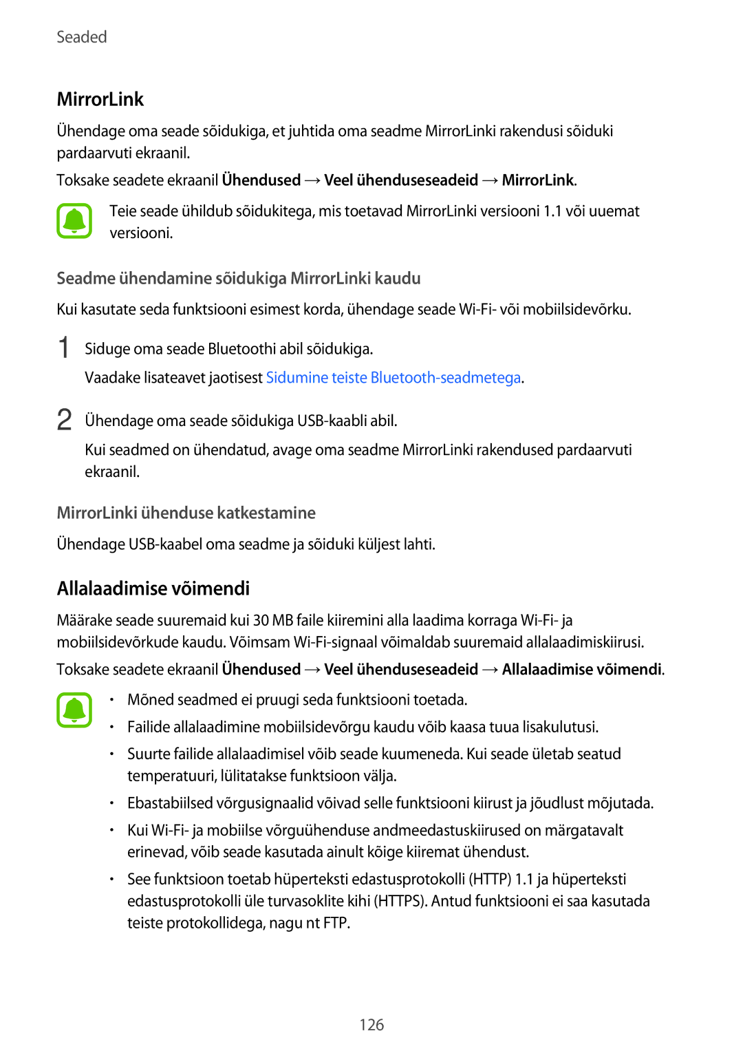 Samsung SM-A520FZIASEB, SM-A520FZDASEB, SM-A520FZKASEB manual MirrorLink, Allalaadimise võimendi 