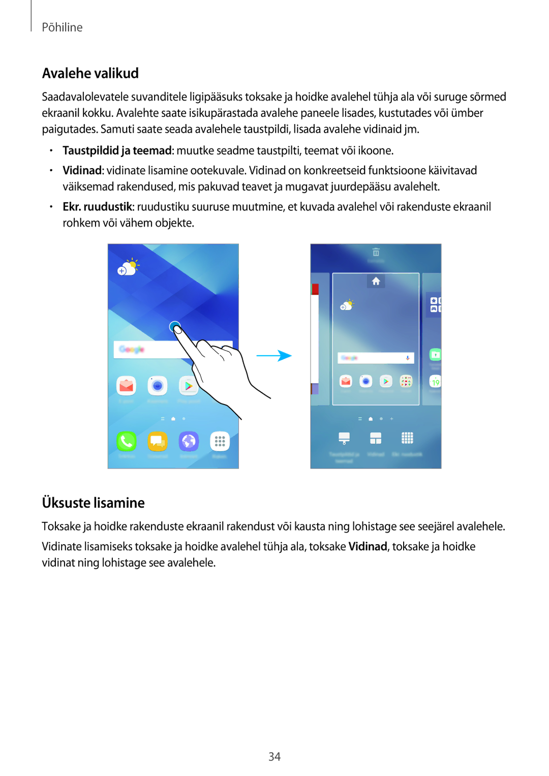 Samsung SM-A520FZDASEB, SM-A520FZIASEB, SM-A520FZKASEB manual Avalehe valikud, Üksuste lisamine 