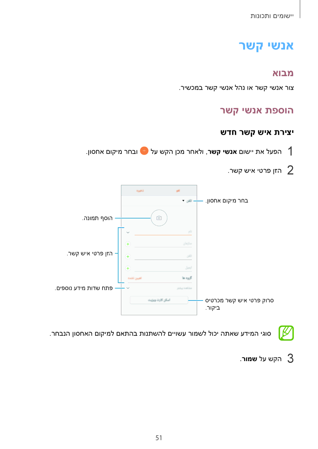 Samsung SM-A720FZDAILO, SM-A520FZKAILO manual רשק ישנא תפסוה, שדח רשק שיא תריצי 