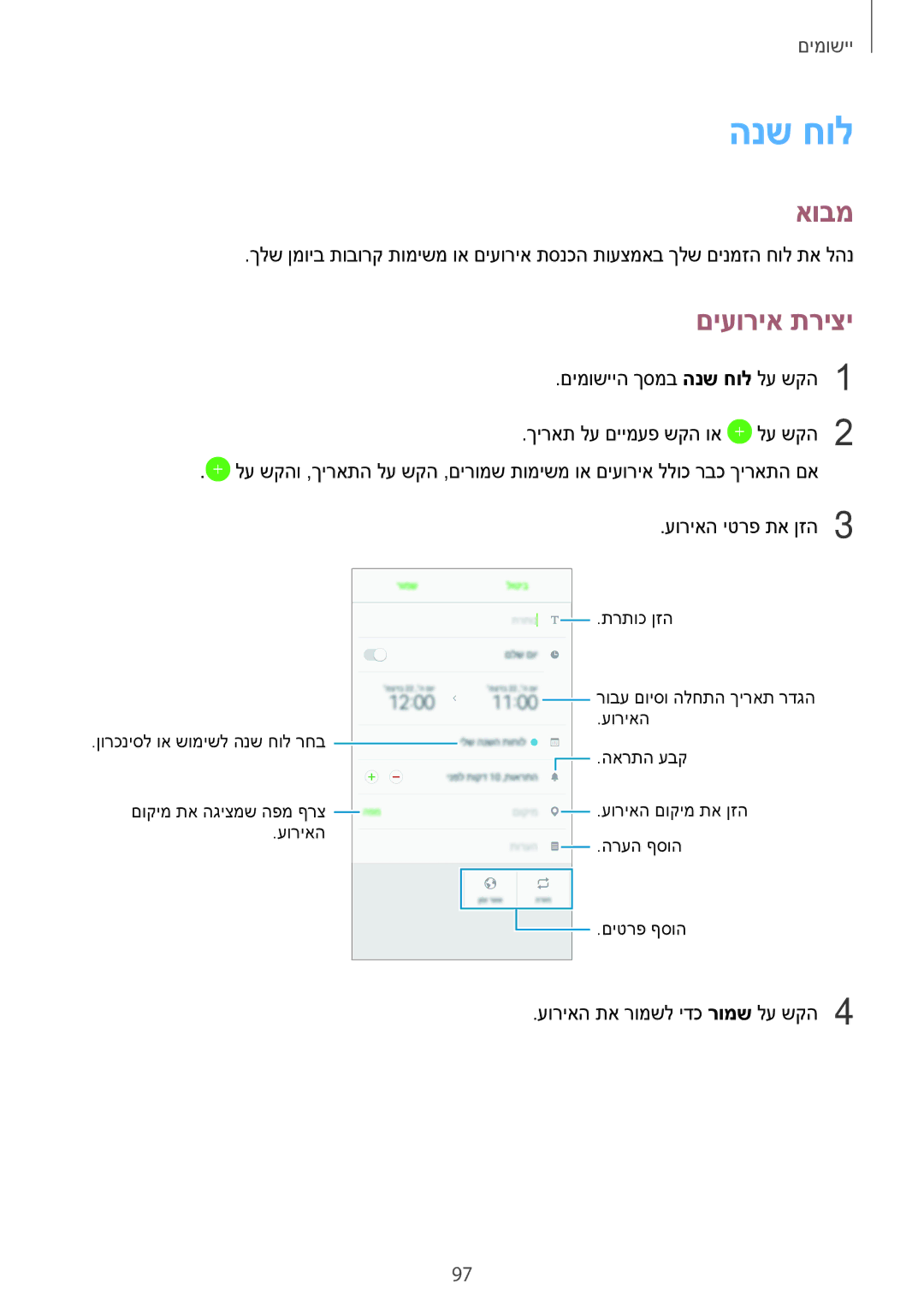 Samsung SM-A720FZDAILO, SM-A520FZKAILO manual הנש חול, םיעוריא תריצי 