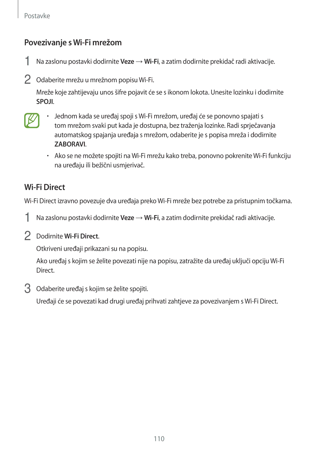 Samsung SM-A320FZDNSEE, SM-A520FZKASEE, SM-A520FZIASEE manual Povezivanje s Wi-Fi mrežom, Dodirnite Wi-Fi Direct 