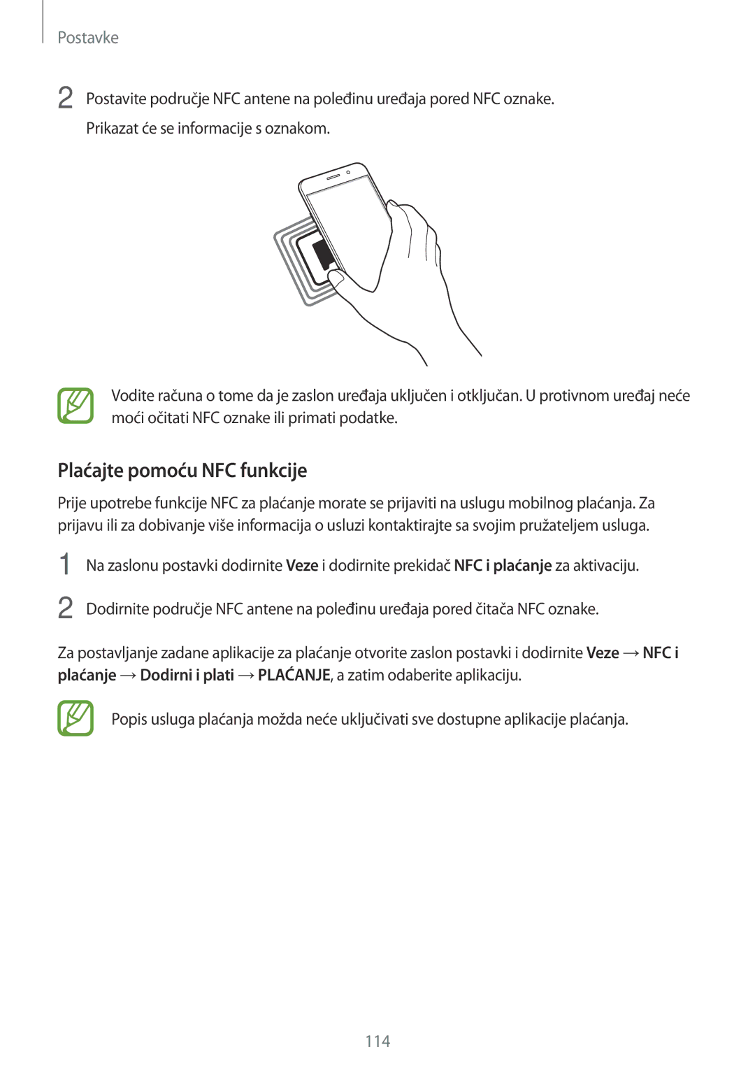 Samsung SM-A520FZBASEE, SM-A520FZKASEE, SM-A520FZIASEE, SM-A320FZKNSEE, SM-A320FZBNSEE manual Plaćajte pomoću NFC funkcije 