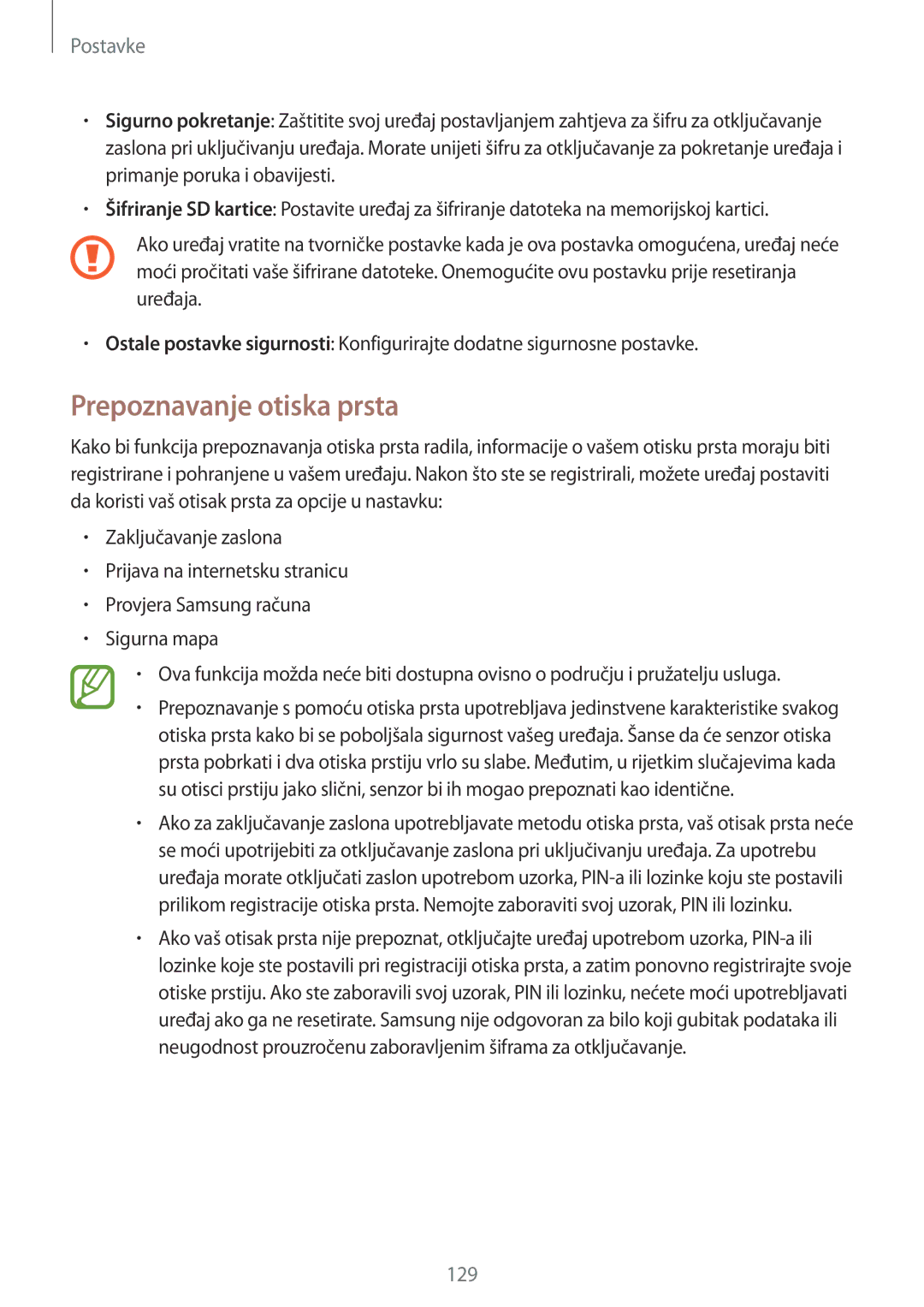 Samsung SM-A520FZIASEE, SM-A520FZKASEE, SM-A520FZBASEE, SM-A320FZKNSEE, SM-A320FZBNSEE manual Prepoznavanje otiska prsta 