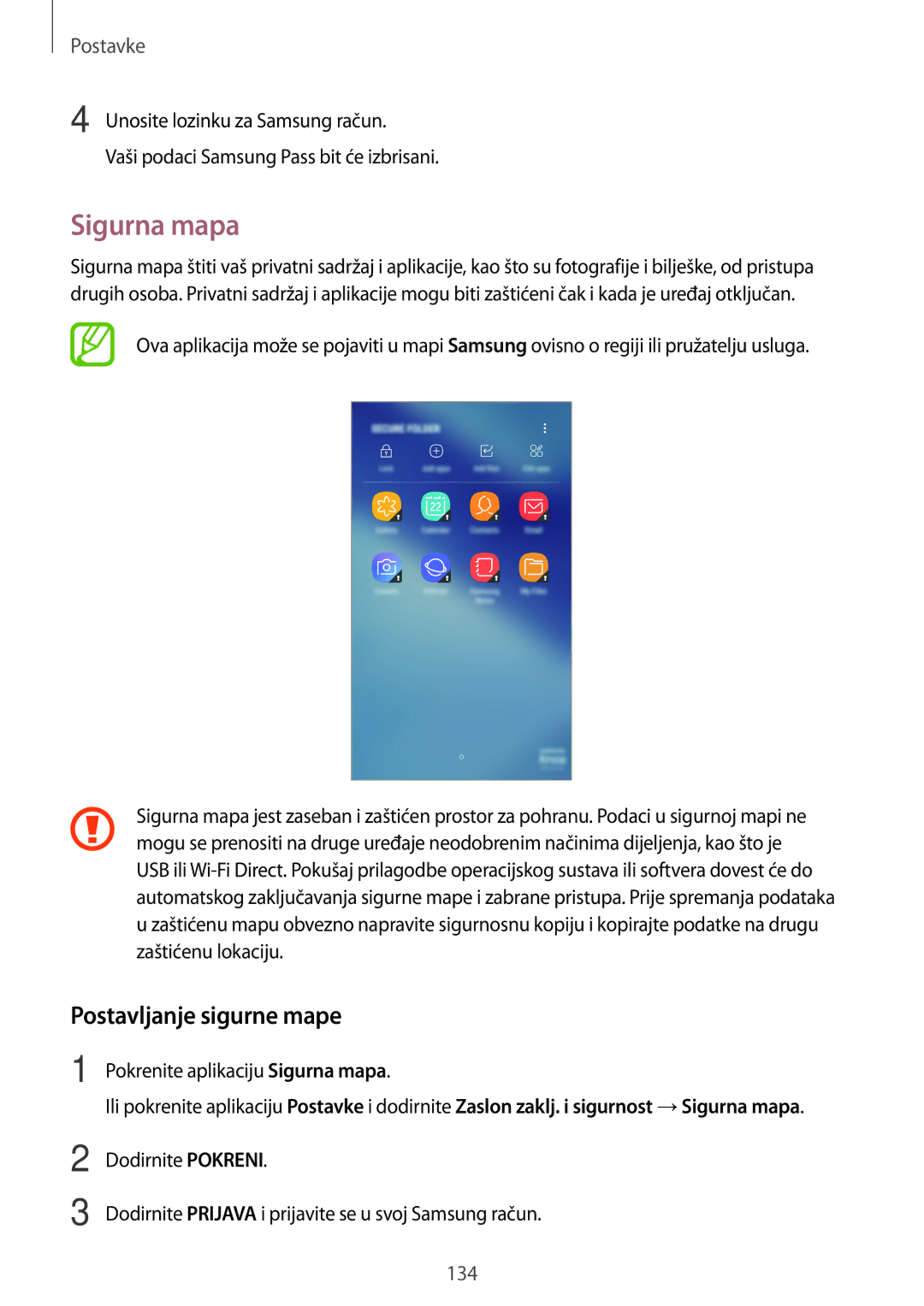 Samsung SM-A320FZDNSEE, SM-A520FZKASEE, SM-A520FZIASEE, SM-A520FZBASEE manual Sigurna mapa, Postavljanje sigurne mape 