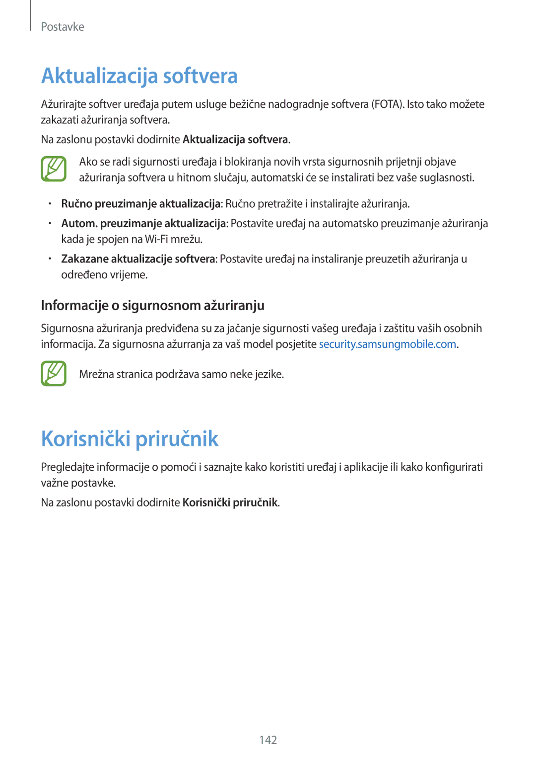 Samsung SM-A320FZDNSEE, SM-A520FZKASEE Aktualizacija softvera, Korisnički priručnik, Informacije o sigurnosnom ažuriranju 