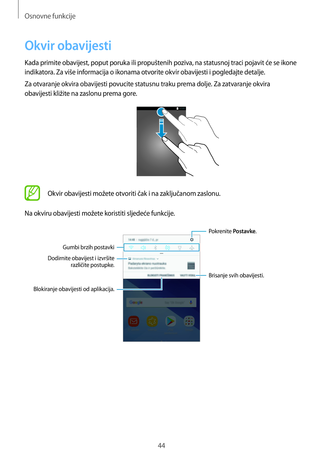 Samsung SM-A320FZBNSEE, SM-A520FZKASEE, SM-A520FZIASEE, SM-A520FZBASEE, SM-A320FZKNSEE, SM-A520FZDASEE manual Okvir obavijesti 