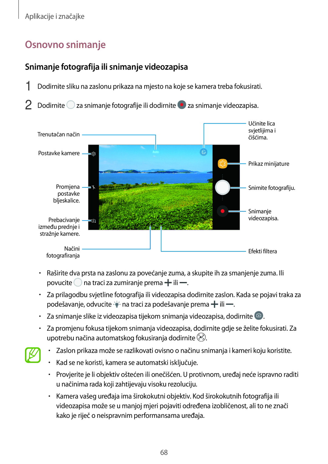 Samsung SM-A320FZBNSEE, SM-A520FZKASEE, SM-A520FZIASEE manual Osnovno snimanje, Snimanje fotografija ili snimanje videozapisa 