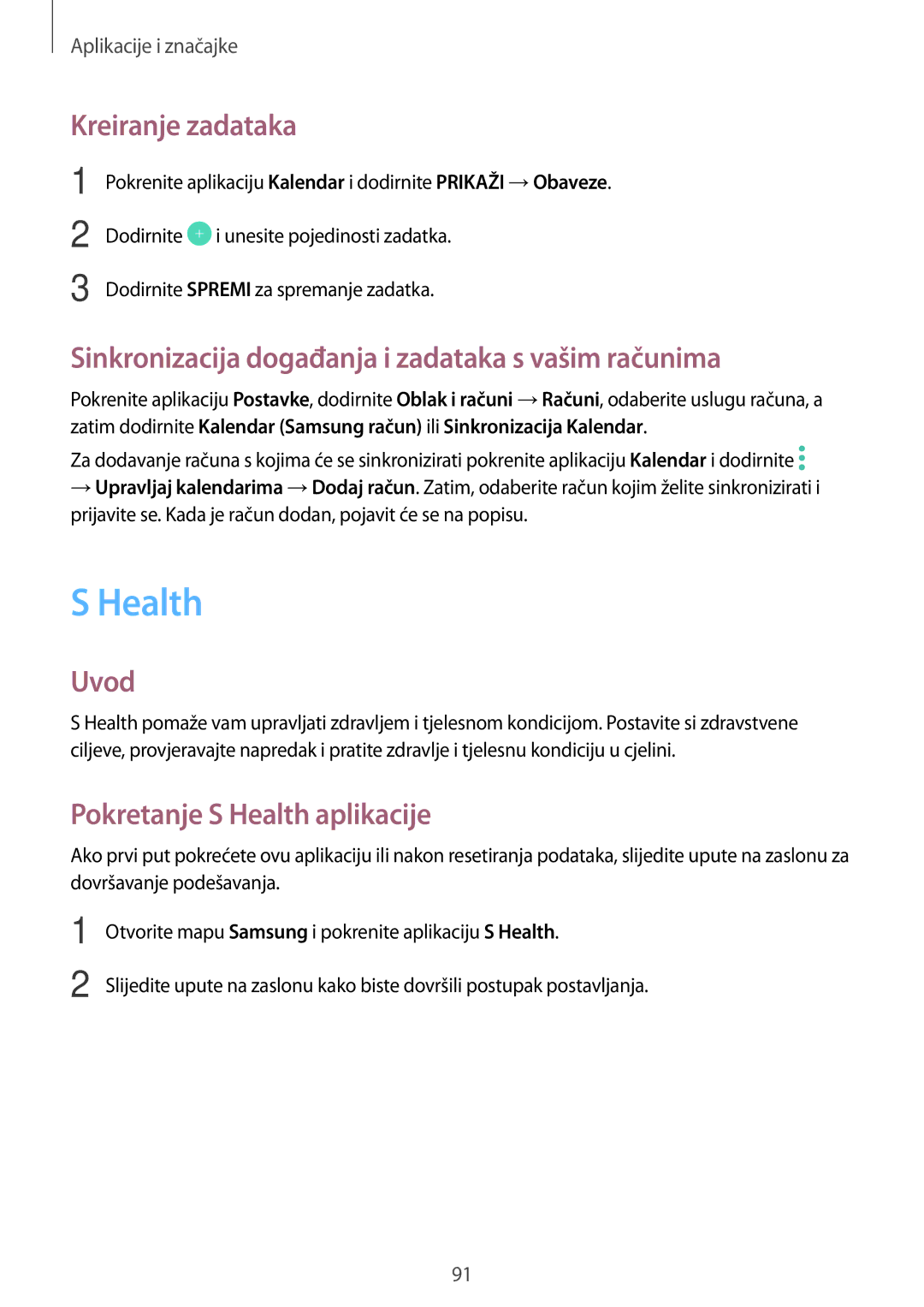 Samsung SM-A320FZKNSEE, SM-A520FZKASEE Health, Kreiranje zadataka, Sinkronizacija događanja i zadataka s vašim računima 