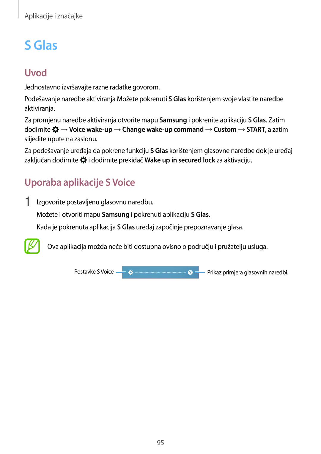 Samsung SM-A320FZINSEE, SM-A520FZKASEE, SM-A520FZIASEE, SM-A520FZBASEE, SM-A320FZKNSEE manual Glas, Uporaba aplikacije S Voice 