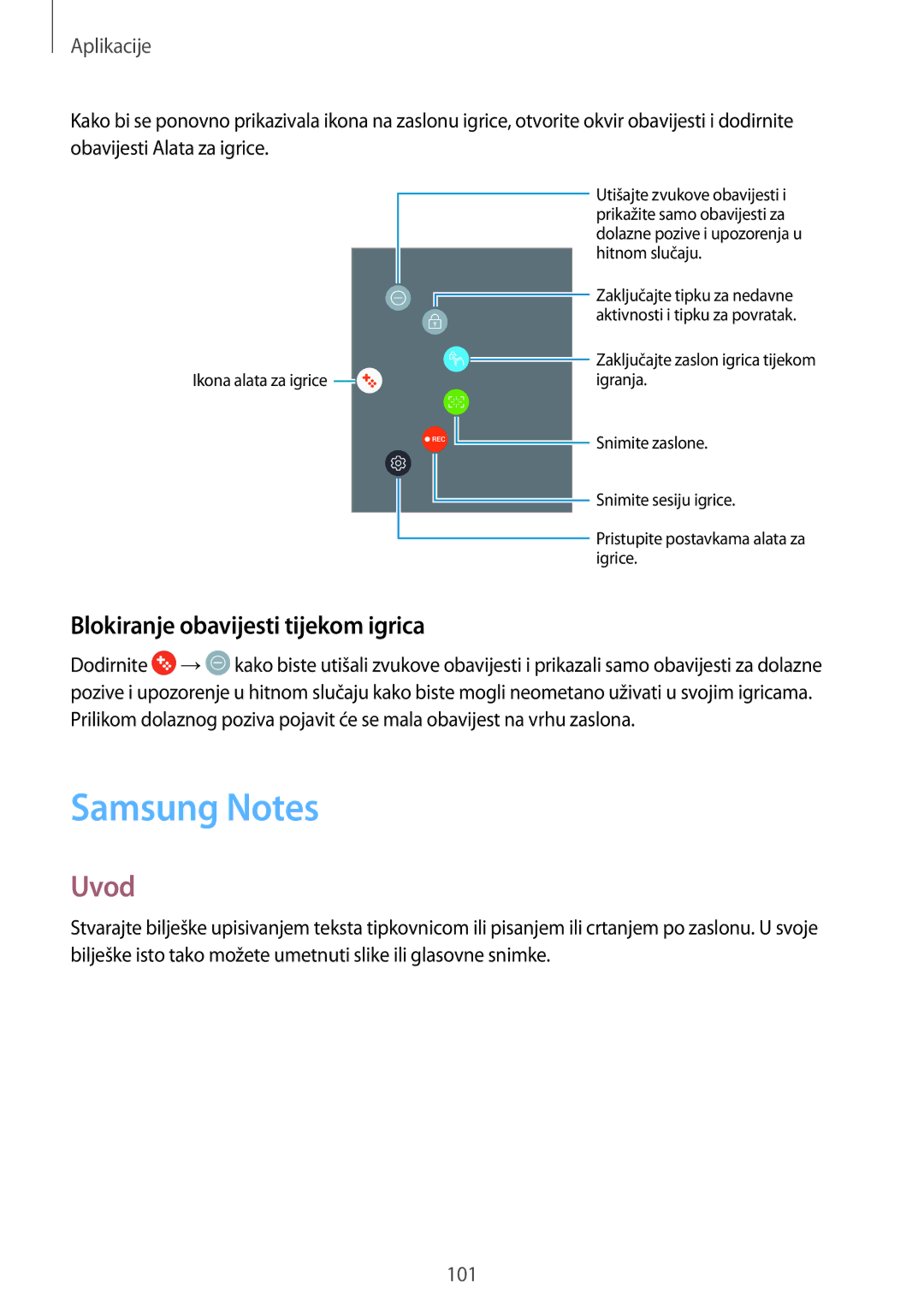 Samsung SM-A520FZIASEE, SM-A520FZKASEE, SM-A520FZBASEE, SM-A520FZDASEE Samsung Notes, Blokiranje obavijesti tijekom igrica 