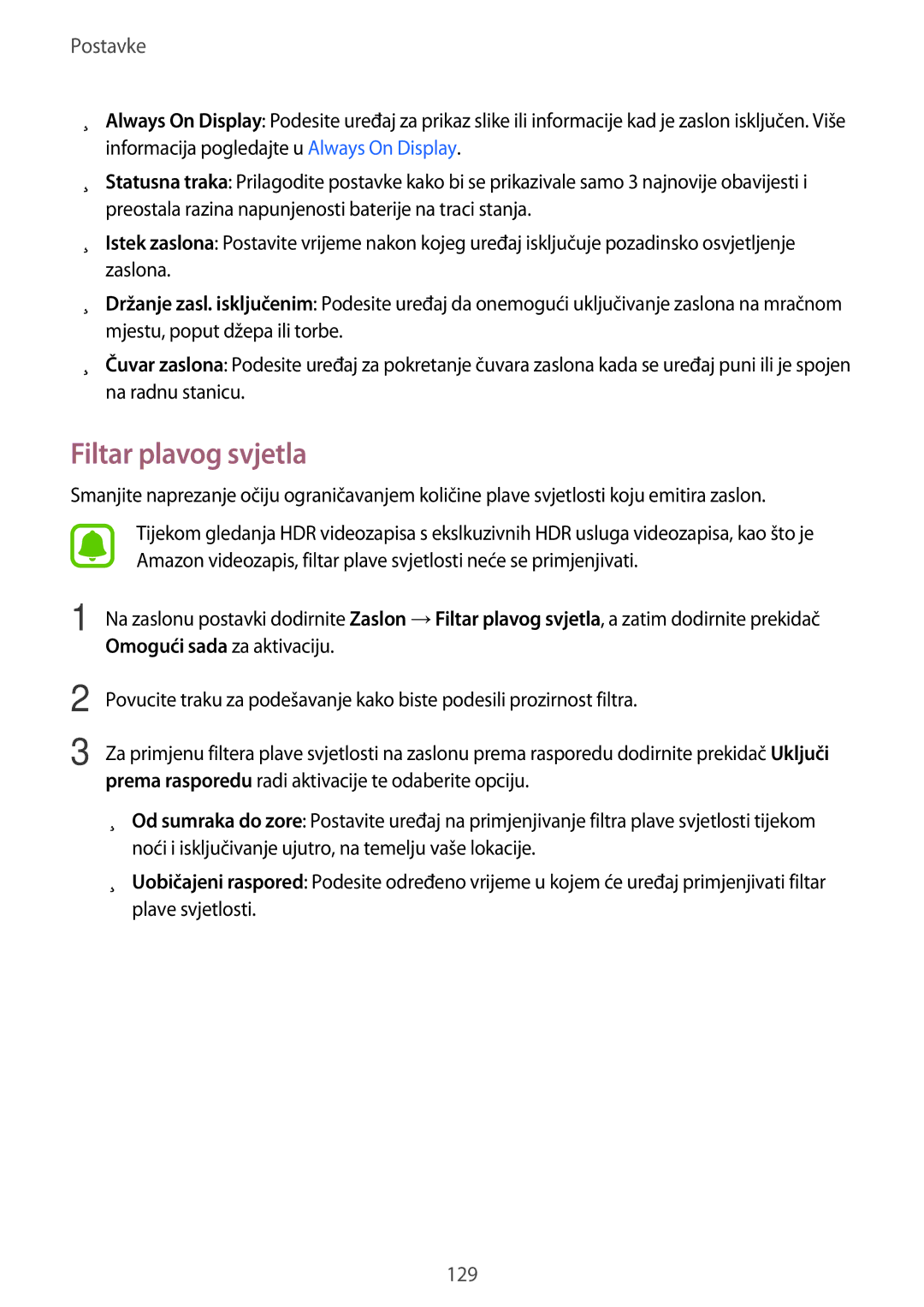 Samsung SM-A520FZIASEE, SM-A520FZKASEE, SM-A520FZBASEE, SM-A520FZDASEE manual Filtar plavog svjetla 