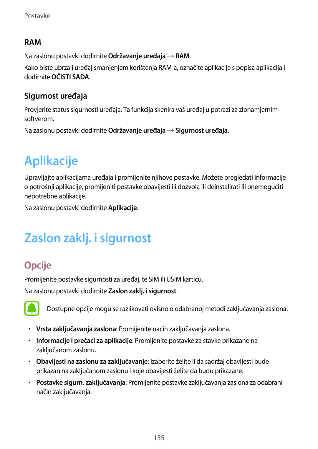 Samsung SM-A520FZDASEE, SM-A520FZKASEE, SM-A520FZIASEE manual Aplikacije, Zaslon zaklj. i sigurnost, Sigurnost uređaja 