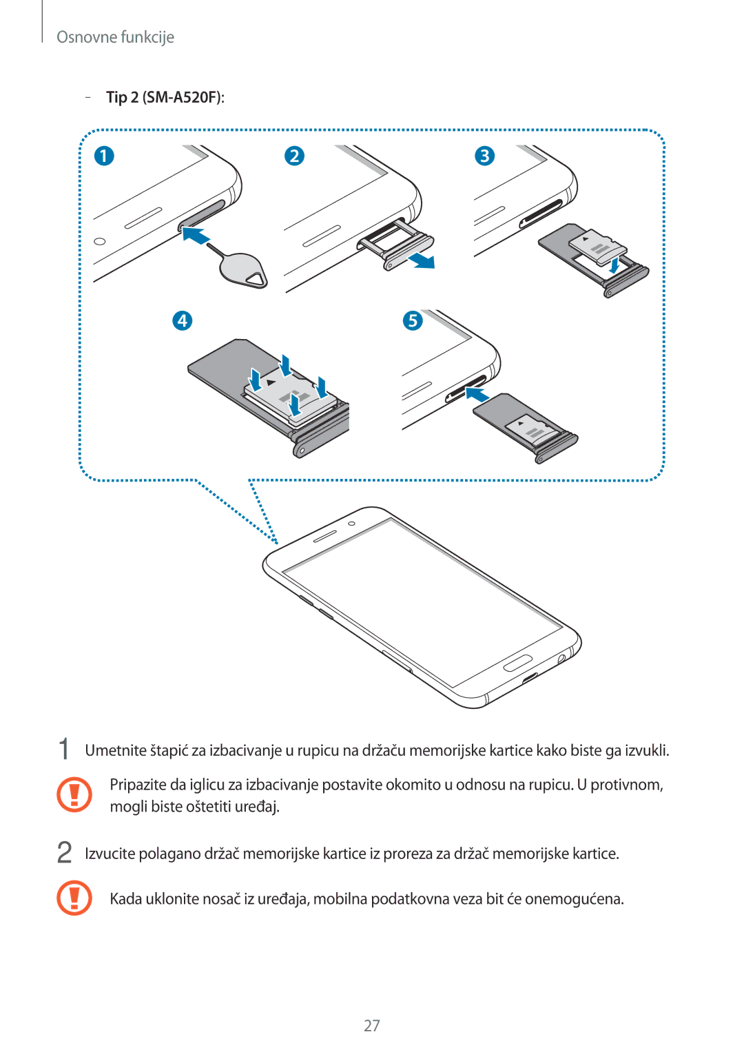 Samsung SM-A520FZDASEE, SM-A520FZKASEE, SM-A520FZIASEE, SM-A520FZBASEE manual Mogli biste oštetiti uređaj 