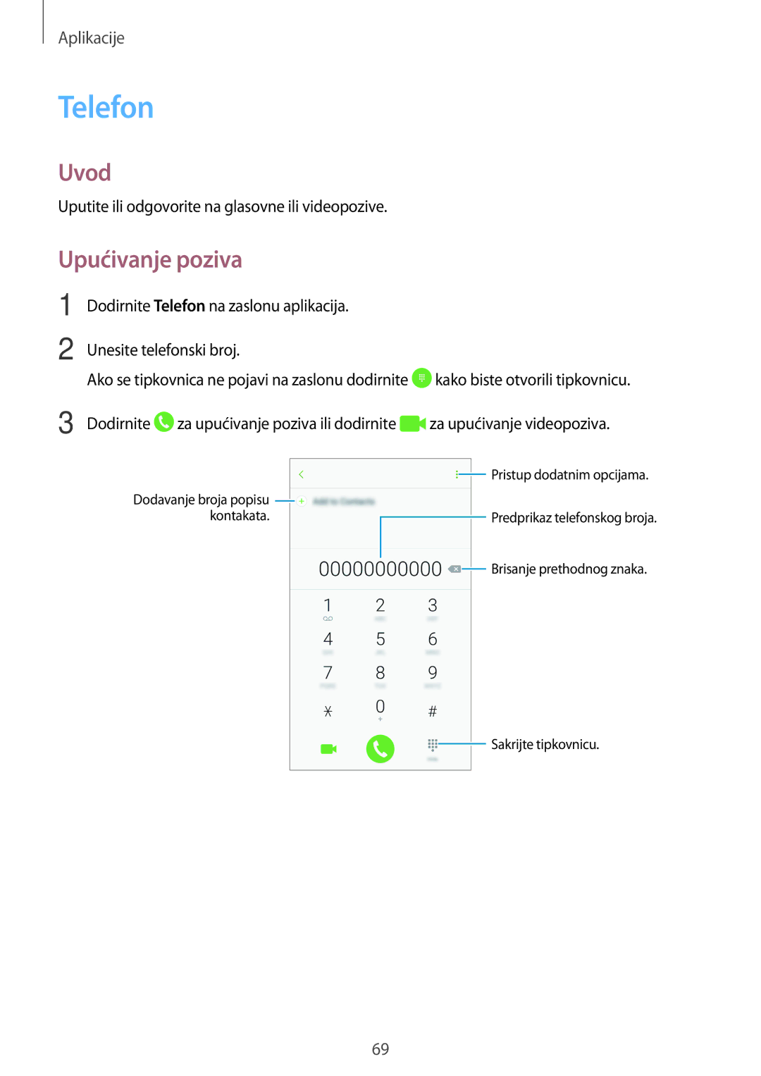 Samsung SM-A520FZIASEE, SM-A520FZKASEE, SM-A520FZBASEE, SM-A520FZDASEE manual Telefon, Upućivanje poziva 