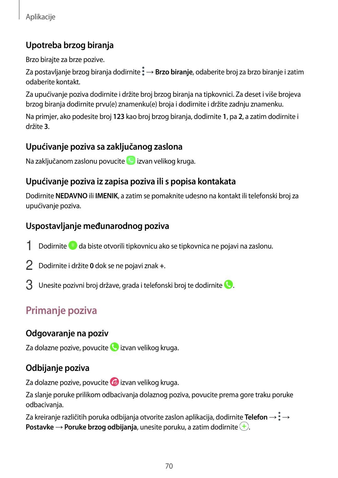 Samsung SM-A520FZBASEE, SM-A520FZKASEE, SM-A520FZIASEE, SM-A520FZDASEE manual Primanje poziva 