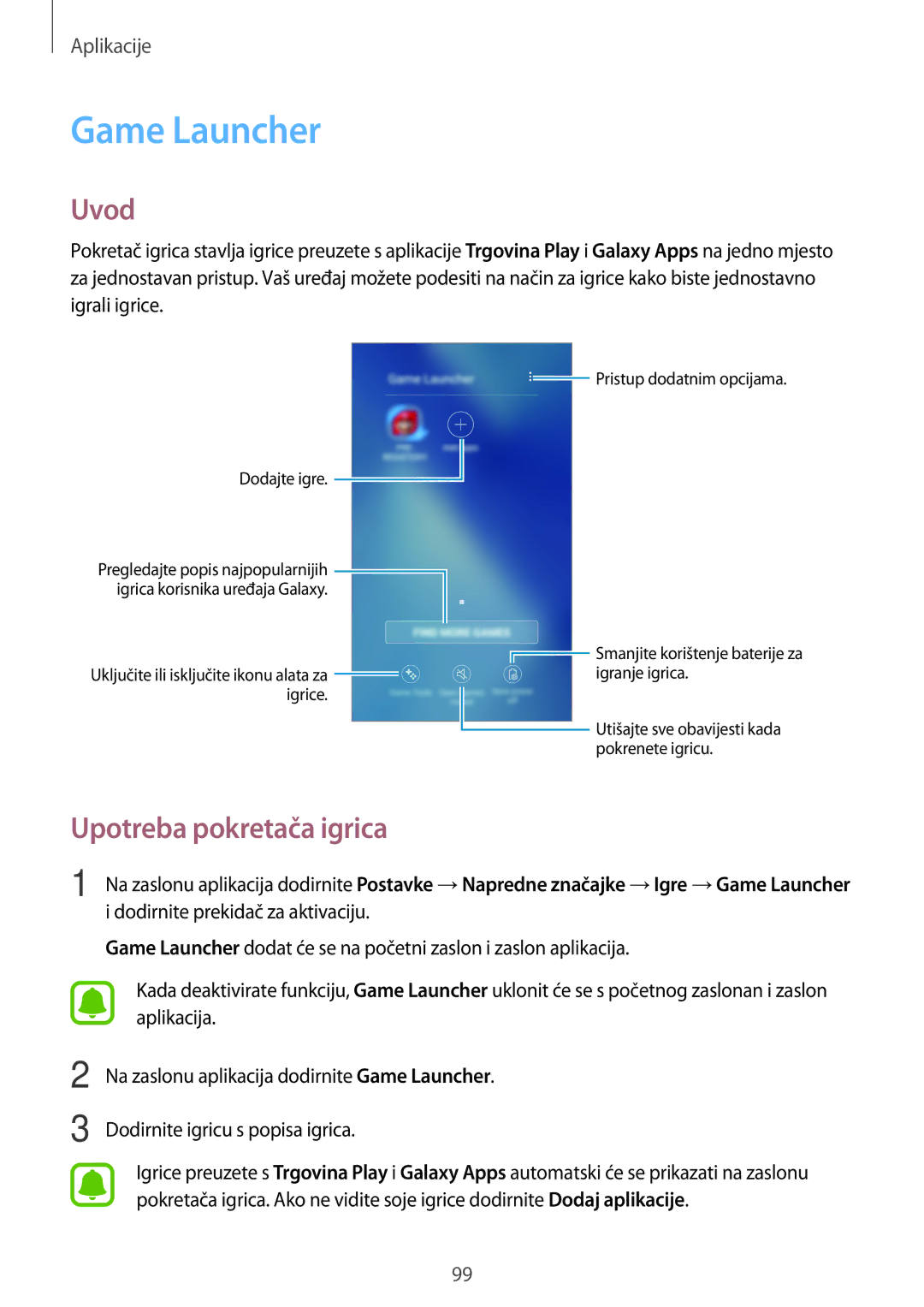 Samsung SM-A520FZDASEE, SM-A520FZKASEE, SM-A520FZIASEE, SM-A520FZBASEE manual Game Launcher, Upotreba pokretača igrica 