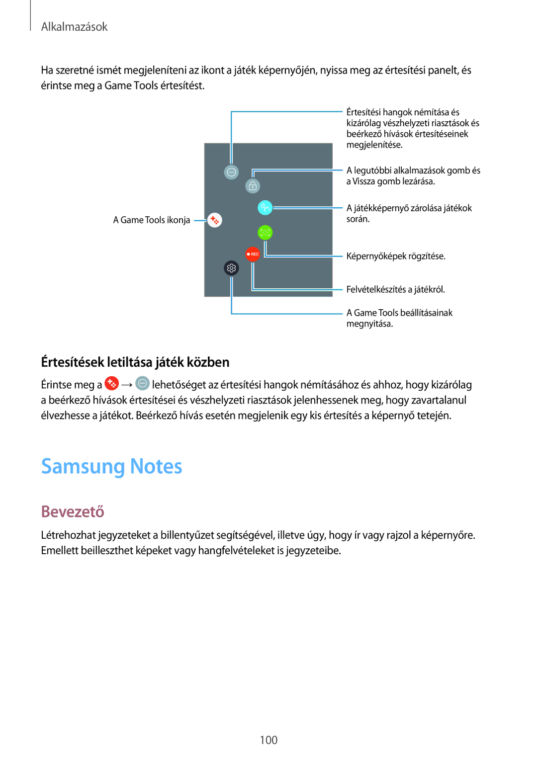 Samsung SM-A520FZKAXEH manual Samsung Notes, Értesítések letiltása játék közben 