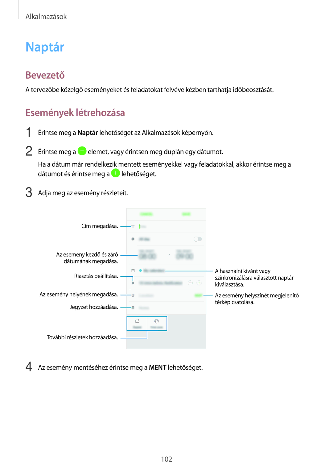 Samsung SM-A520FZKAXEH manual Naptár, Események létrehozása 