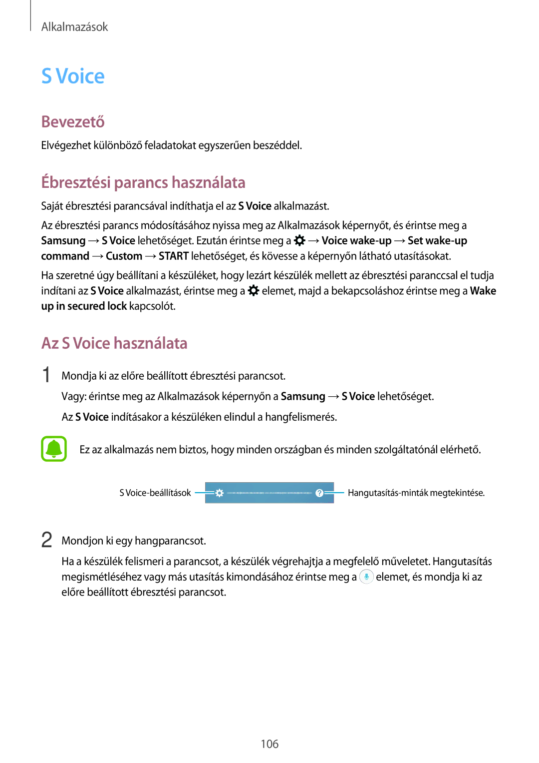 Samsung SM-A520FZKAXEH manual Ébresztési parancs használata, Az S Voice használata 