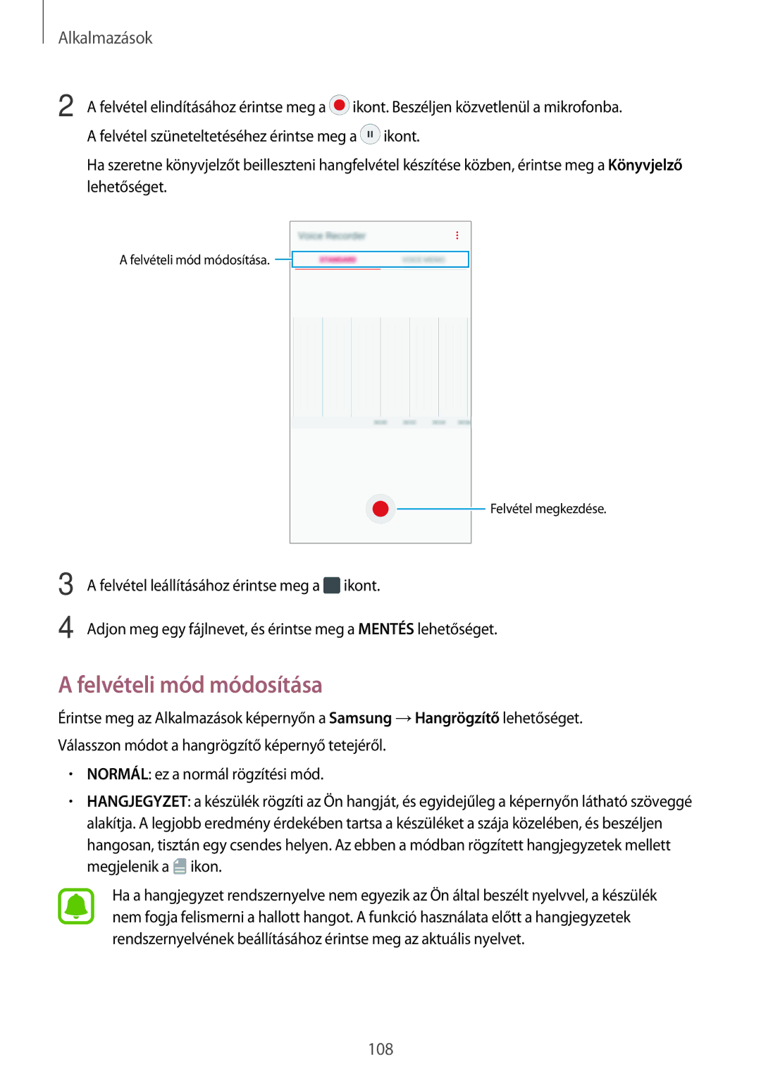 Samsung SM-A520FZKAXEH manual Felvételi mód módosítása 