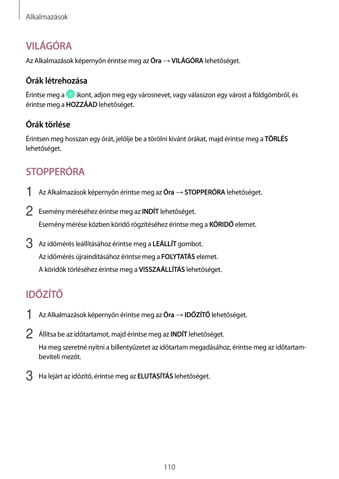 Samsung SM-A520FZKAXEH manual Órák létrehozása, Órák törlése 