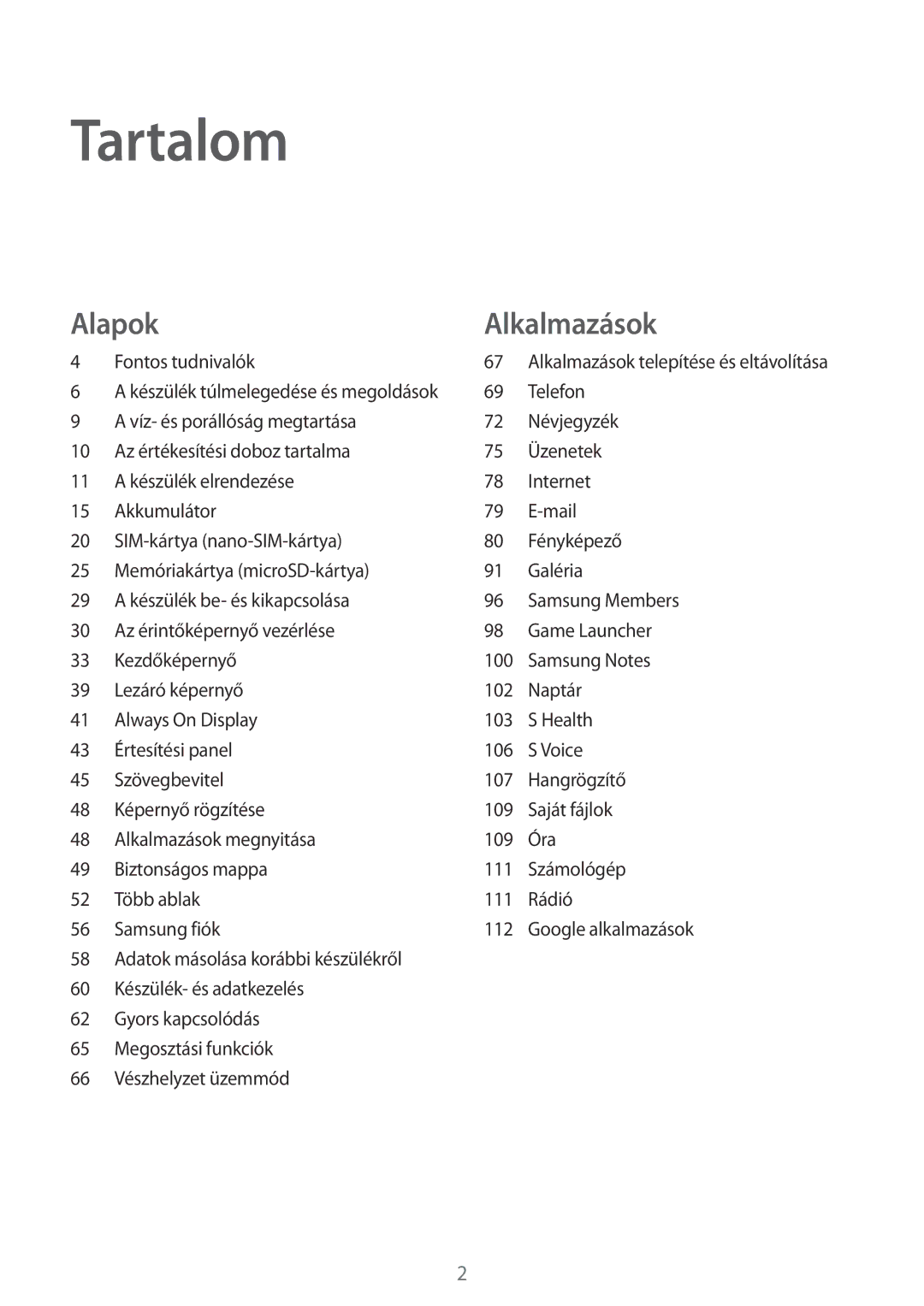 Samsung SM-A520FZKAXEH manual Tartalom 