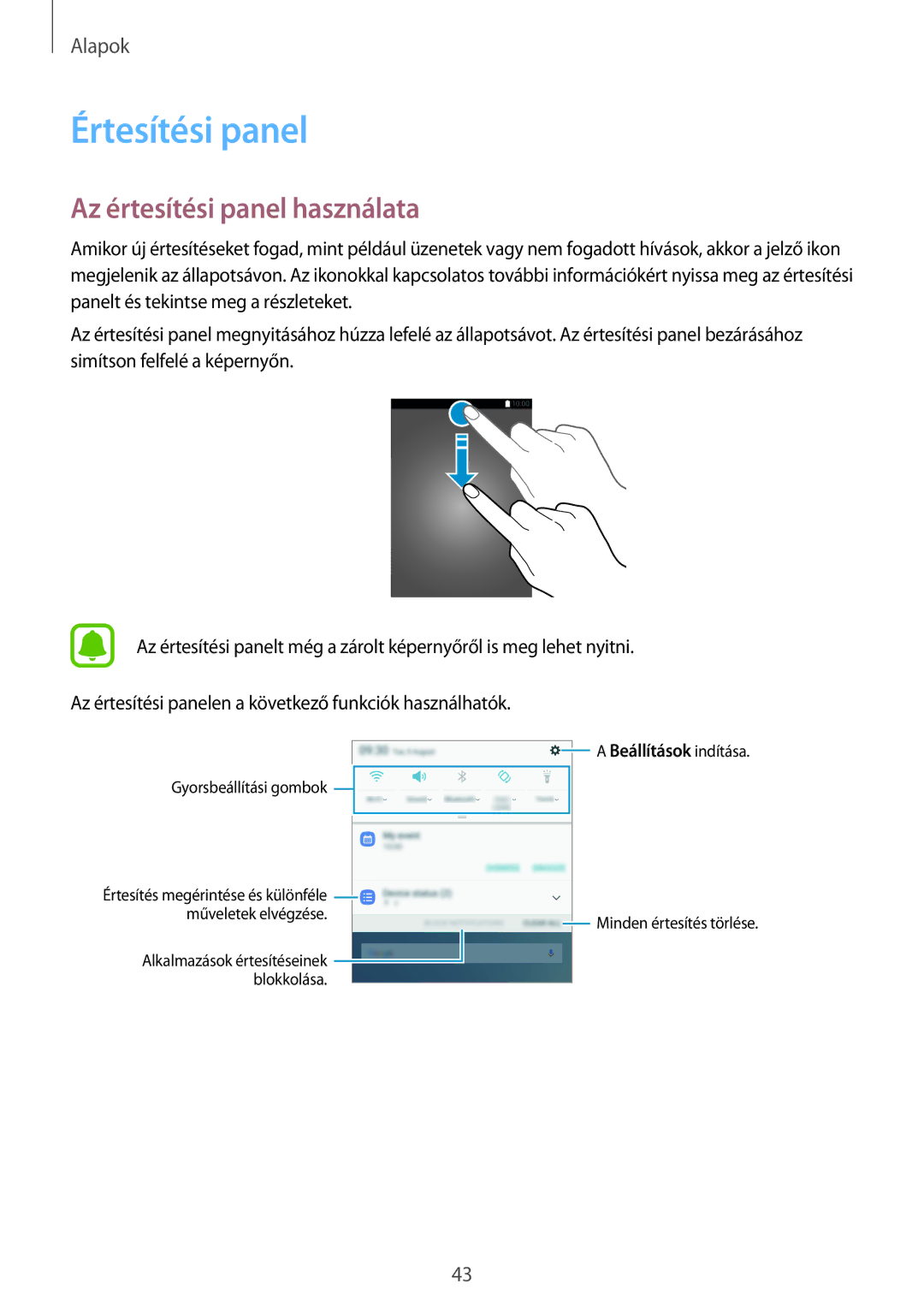 Samsung SM-A520FZKAXEH manual Értesítési panel, Az értesítési panel használata 