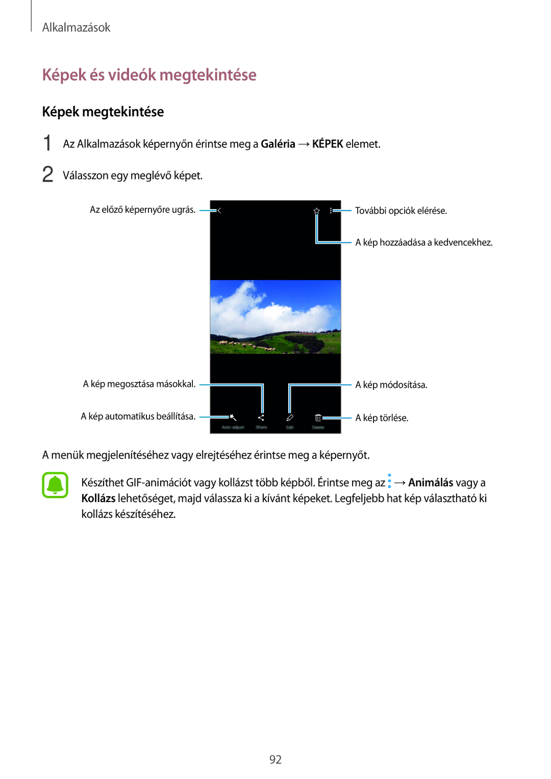 Samsung SM-A520FZKAXEH manual Képek és videók megtekintése, Képek megtekintése 