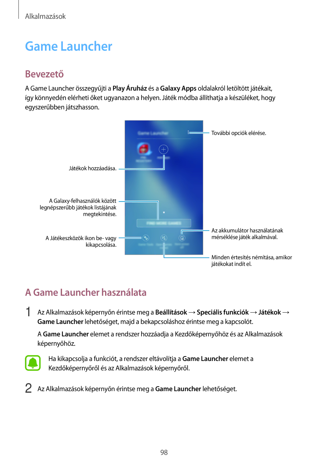 Samsung SM-A520FZKAXEH manual Game Launcher használata 