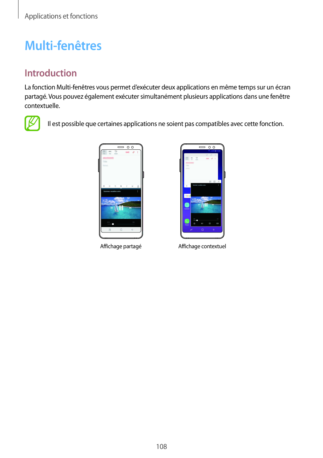 Samsung SM-A530FZDDXEF, SM-A530FZVDXEF, SM-A530FZKDXEF, SM-A530FZKAFTM, SM-A530FZDAFTM manual Multi-fenêtres, Introduction 