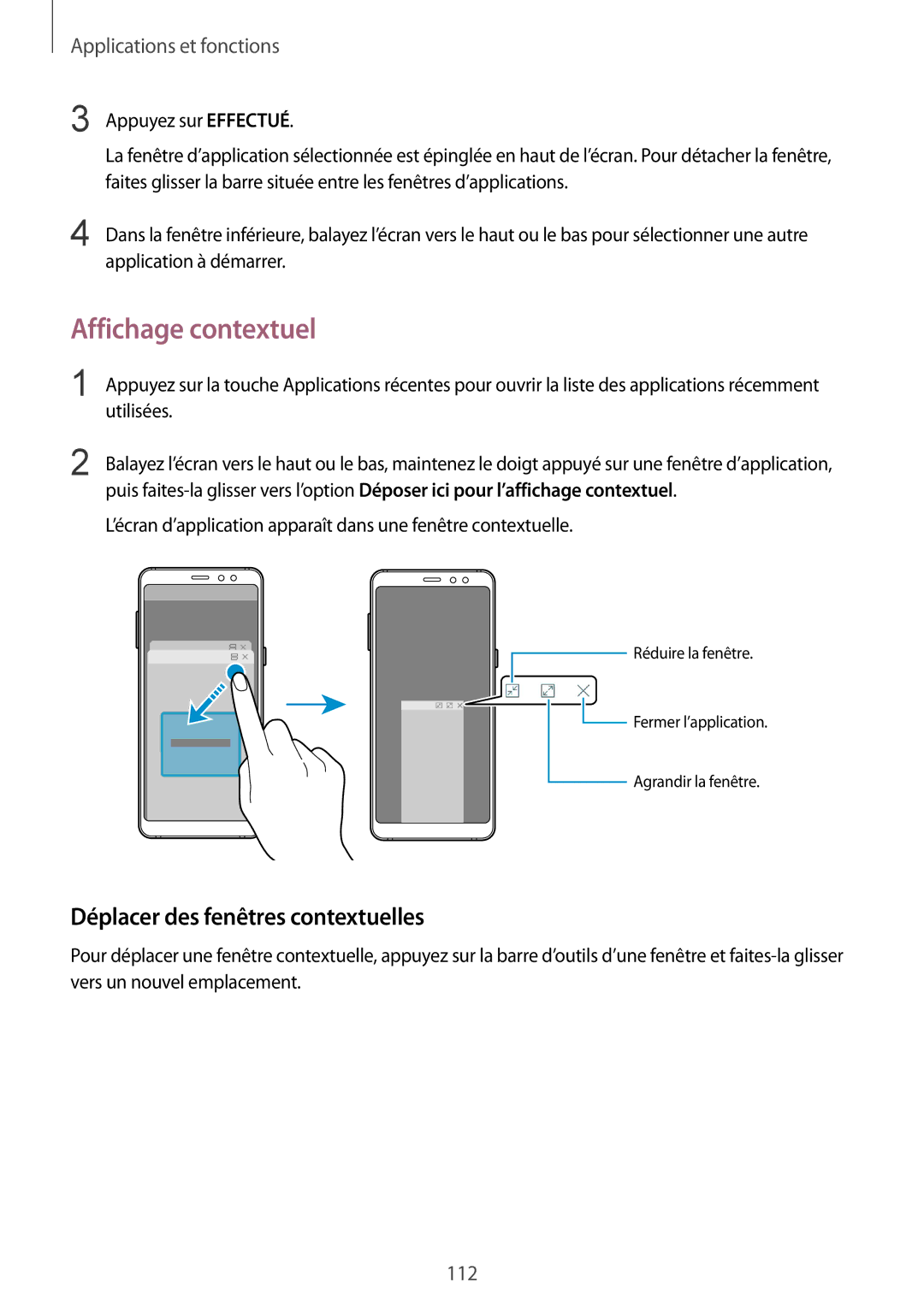 Samsung SM-A530FZDAFTM, SM-A530FZDDXEF, SM-A530FZVDXEF manual Affichage contextuel, Déplacer des fenêtres contextuelles 